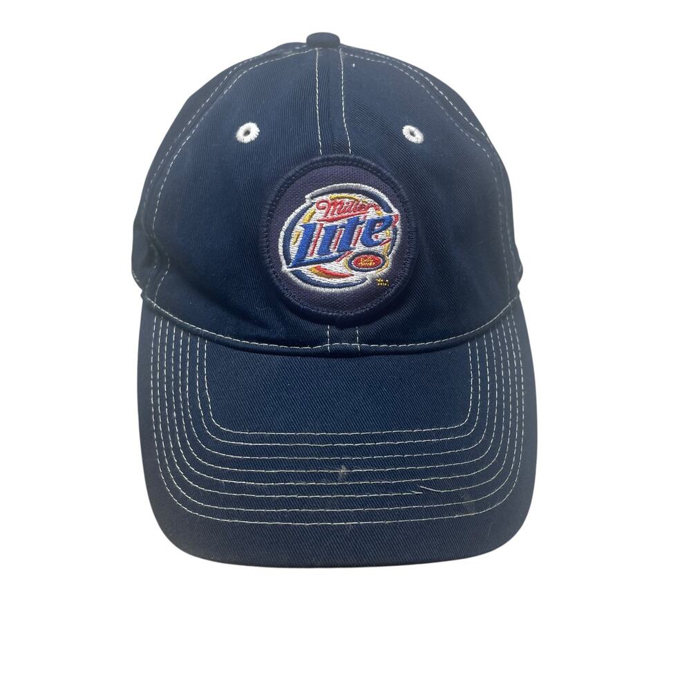 Miller Lite Beer Hat Cap Mens One Size Spell Out Blue Embroidered Logo